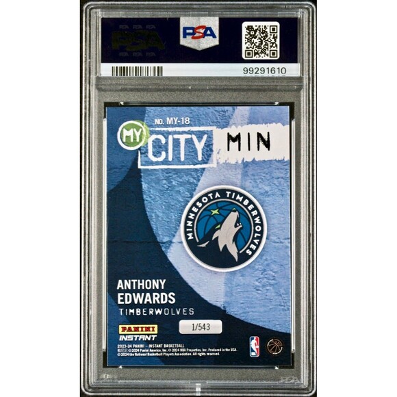 Anthony Edwards 2023 Panini MyCity NBA #MY-18 Basketball Card PSA 10 Gem Mint - Picture 2 of 2